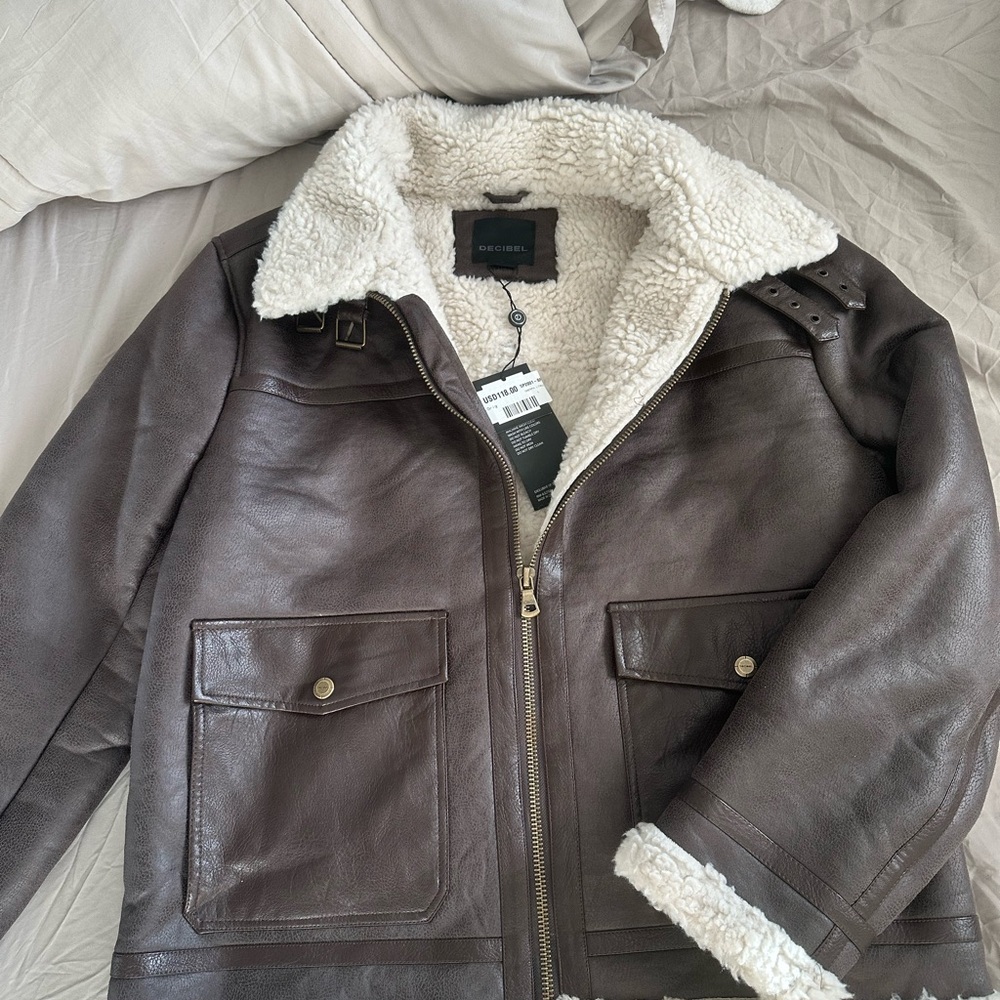 Decibel Dark Brown Sherpa Lined Leather Jacket